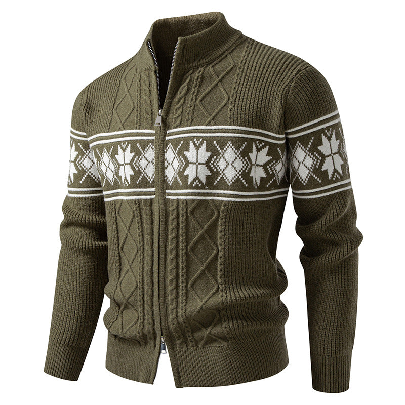Herren nan Norweger-Strickjacke mit durchgehendem Reißverschluss und hohem Stehkragen Drune