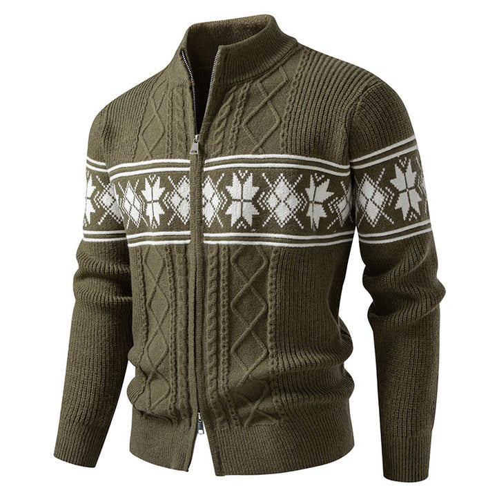 Herren nan Norweger-Strickjacke mit durchgehendem Reißverschluss und hohem Stehkragen Drune
