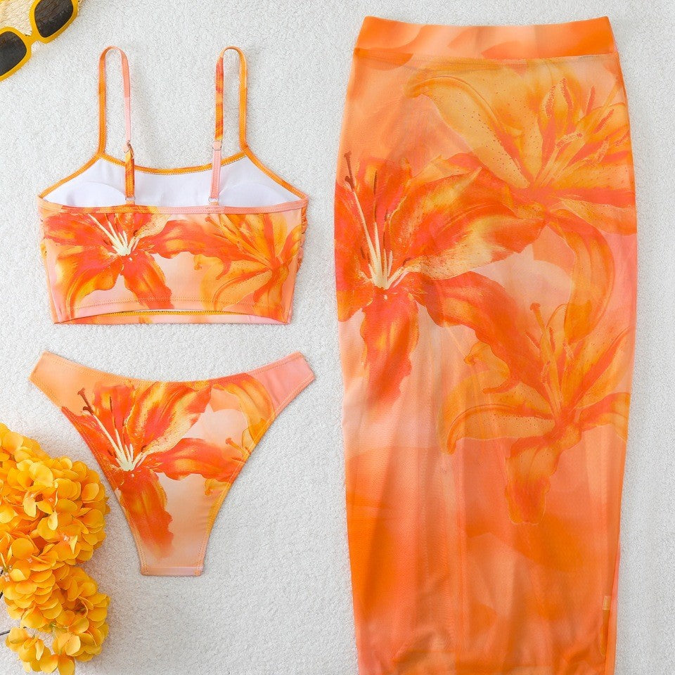 Damen Bikini-Set mit floralem Balconette-Oberteil und transparentem Wickelrock Drune