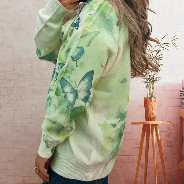 Damen Strickpullover mit schimmernden Schmetterlings-Applikationen Drune