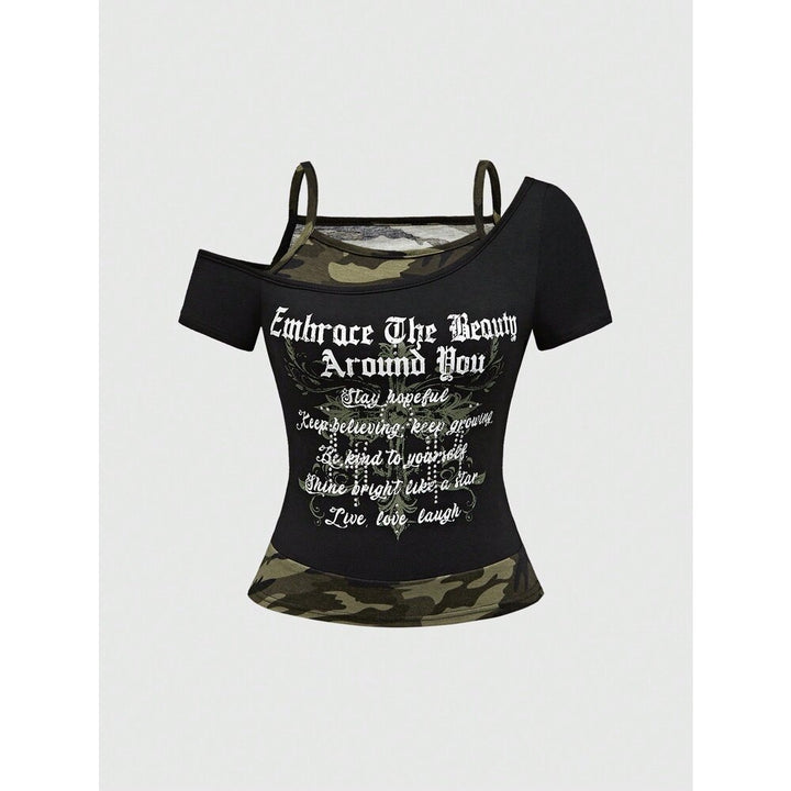 Damen Off-Shoulder Top mit Camouflage-Muster Drune