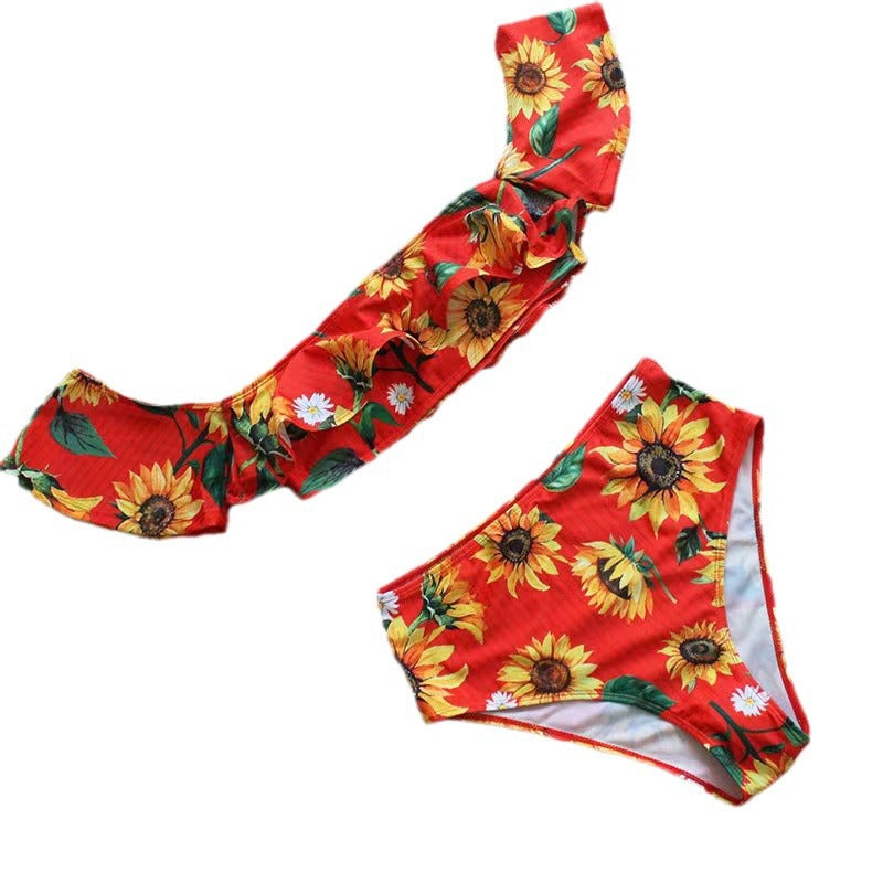 Damen Bikini-Set mit floralem Rüschendesign und hohem Taillenslip Drune
