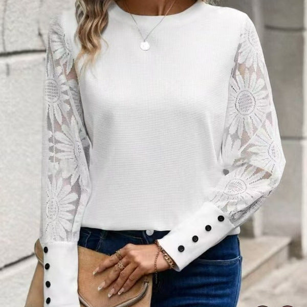 Damen Elegantes Oberteil mit floralen Häkelärmeln Drune