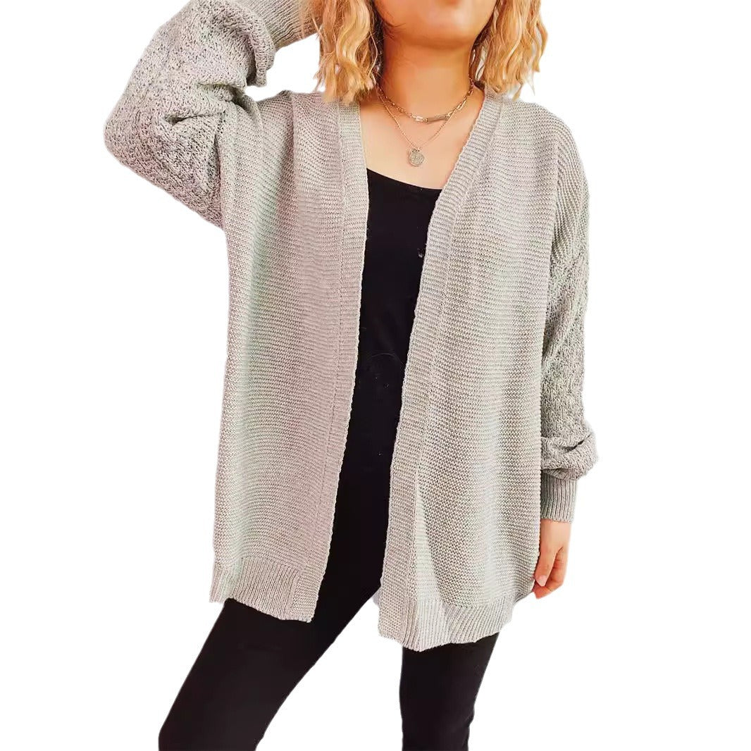 Damen lässige Strickjacke mit voluminösen Ärmeln und modernem Strukturmuster Drune