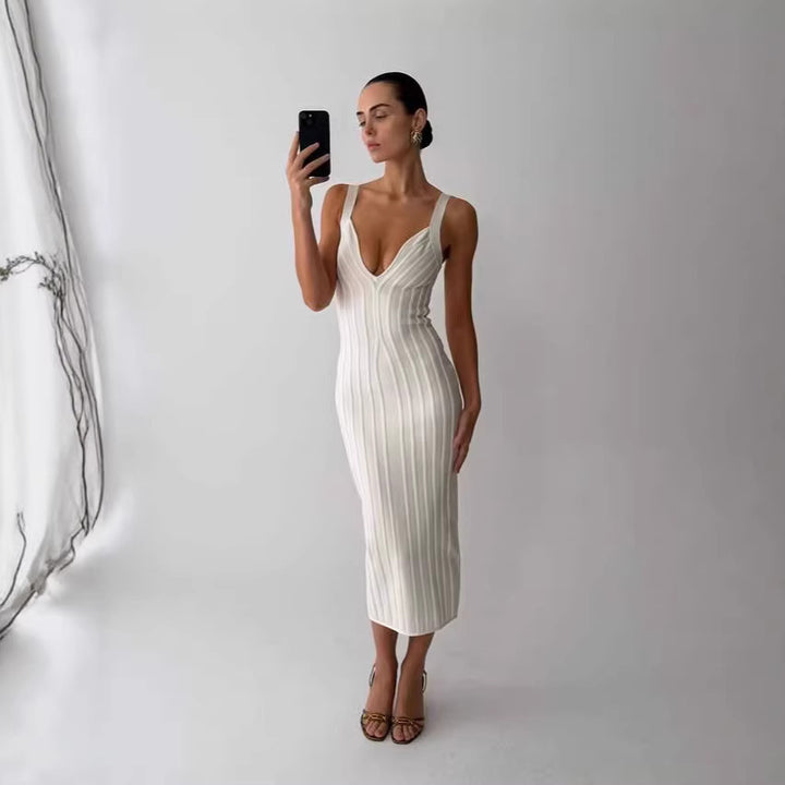 Damen Figurbetontes Maxikleid mit tiefem V-Ausschnitt Drune