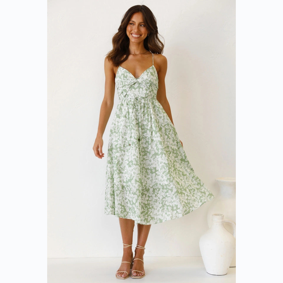Damen Midikleid mit Floralem Muster und Verstellbaren Spaghettiträgern Drune