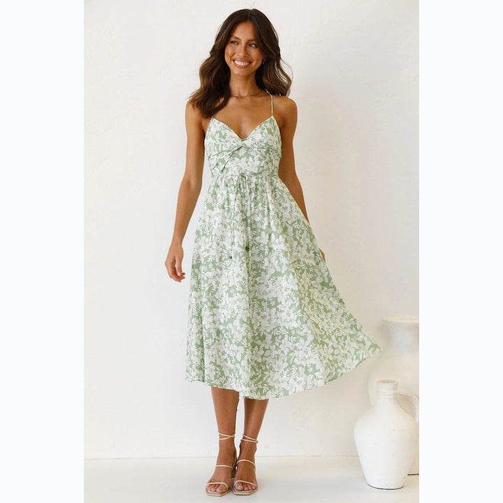 Damen Midikleid mit Floralem Muster und Verstellbaren Spaghettiträgern Drune
