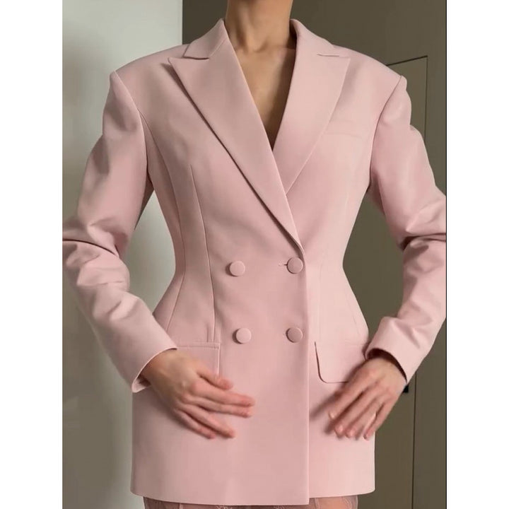 Damen eleganter Blazer mit tailliertem Schnitt und Doppelreiher Drune