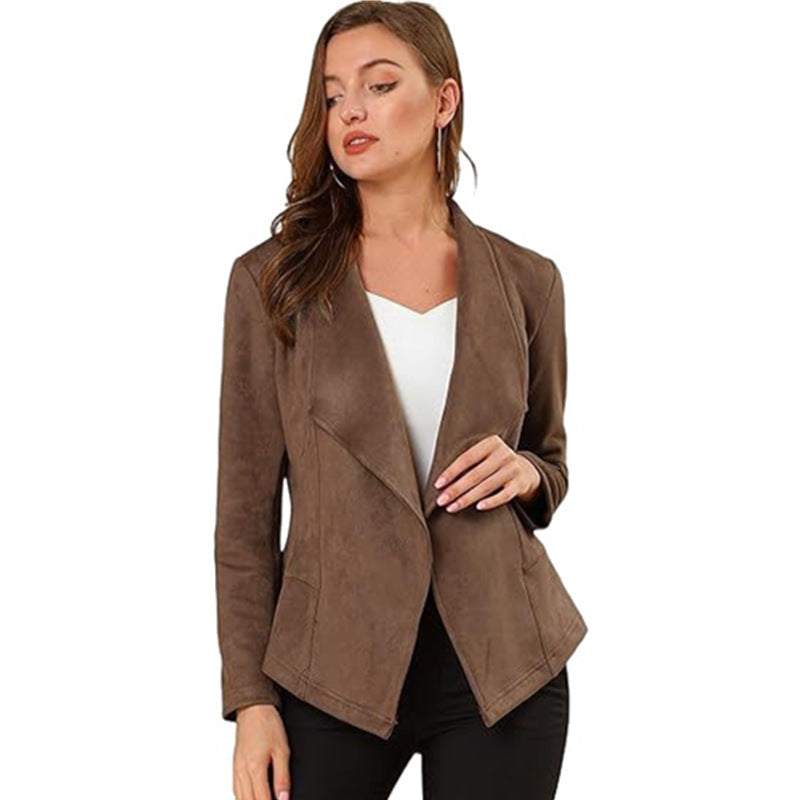 Damen Kunstlederblazer mit lässigem Schnitt und modischem Revers Drune