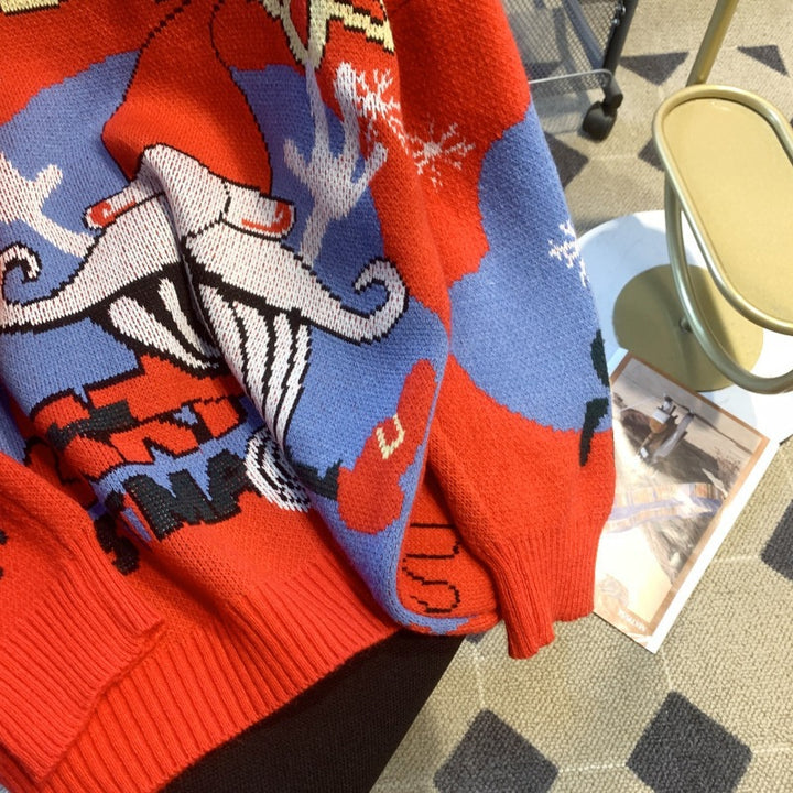 Damen festlicher Pullover mit Weihnachtsmotiv und Rundhalsausschnitt Drune