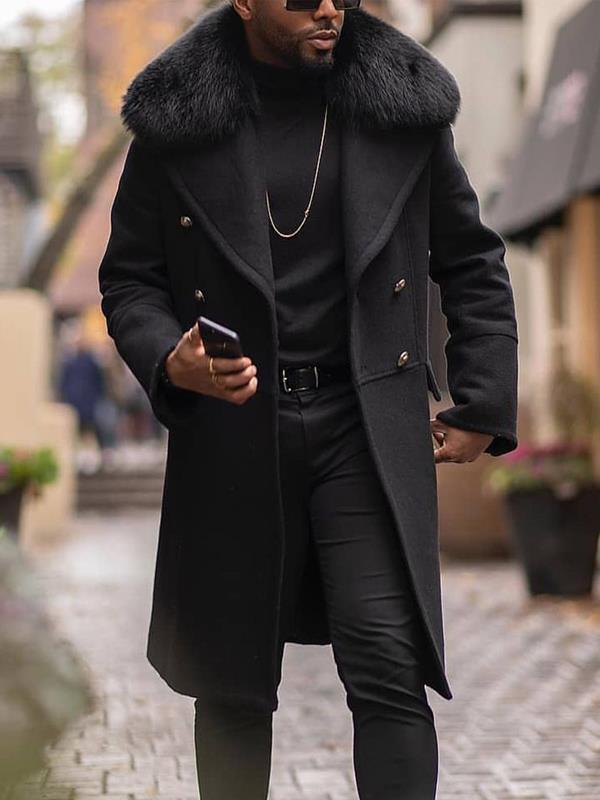 Herren elegante Wolljacke mit kunstfellkragen Drune