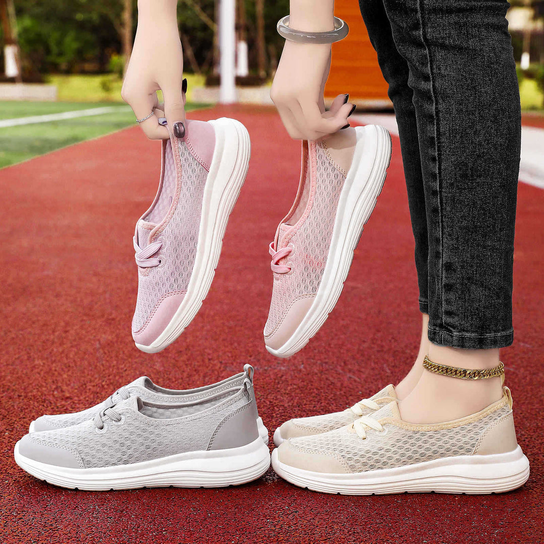 Damen nan atmungsaktiver Everyday-Slipper mit feinem Strickmesh, elastischer Zierschnürung und ergonomischer Dämpfungssohle Drune