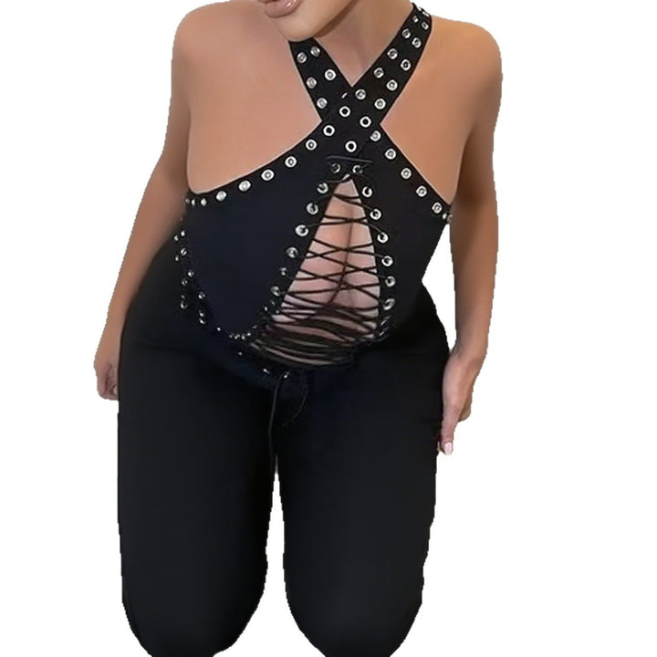 Damen Stylisches Oberteil mit aufwendigem Schnür-Design und glitzernden Akzenten Drune
