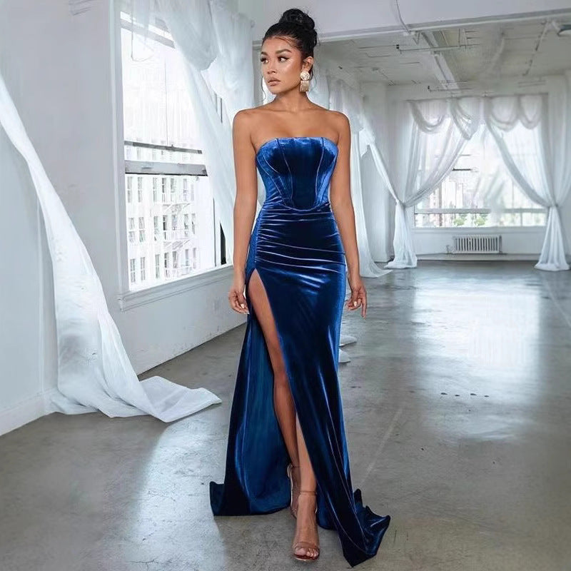 Damen elegantes Abendkleid mit taillierter Silhouette und hohem Beinschlitz Drune
