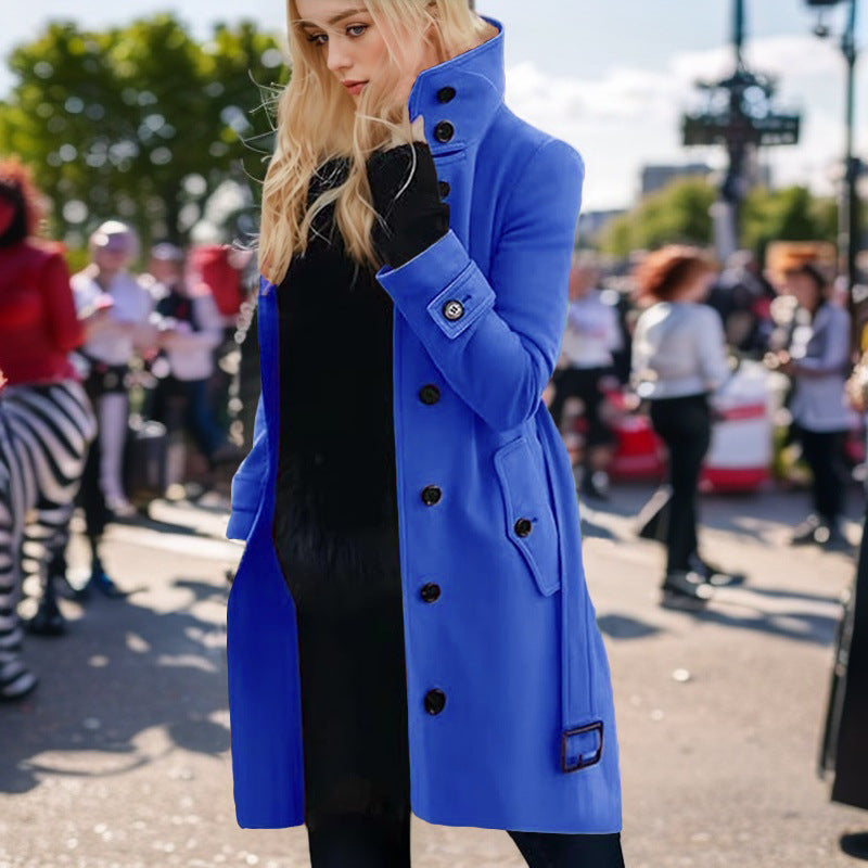 Damen eleganter Trenchcoat mit hohem Kragen Drune