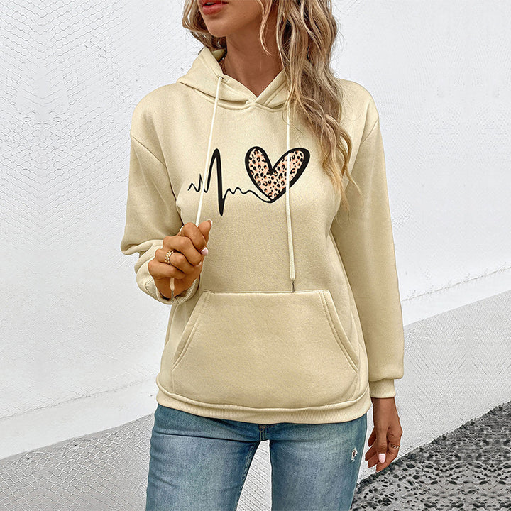 Damen Kapuzenpullover mit tierischem Herz-Design und praktischen Kängurutaschen Drune