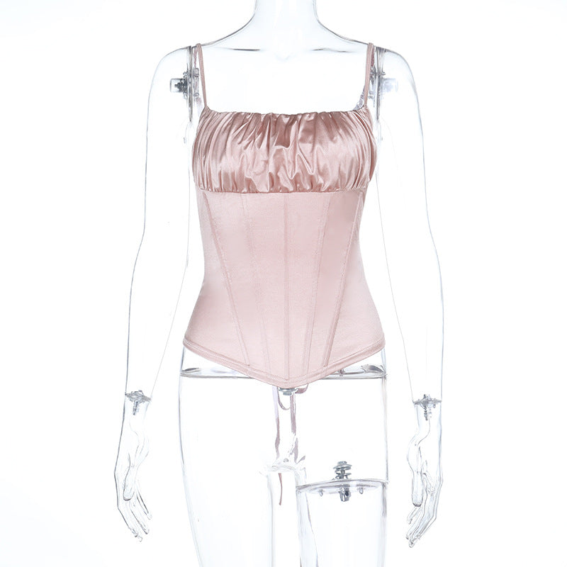 Damen Satin-Corsage mit gerafftem Oberteil und verstellbaren Trägern Drune
