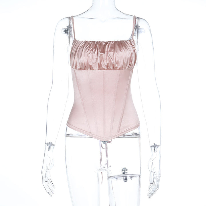 Damen Satin-Corsage mit gerafftem Oberteil und verstellbaren Trägern Drune