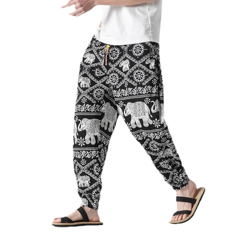 Unisex nan lässige Boho-Haremshose mit Elefantenmuster, elastischem Bund und Bündchen Drune