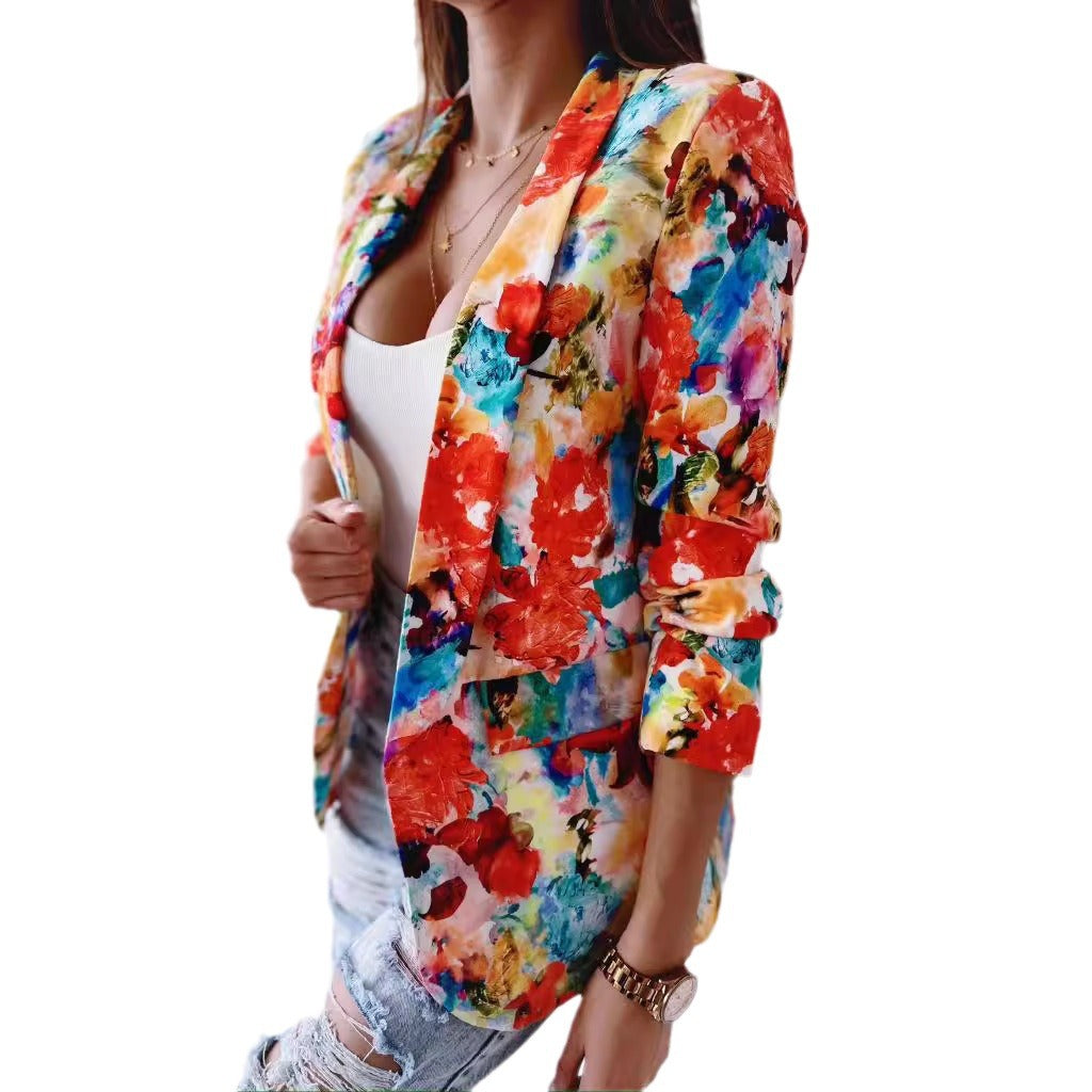 Damen Blumenblazer mit modischem Schnitt und lockeren Ärmeln Drune