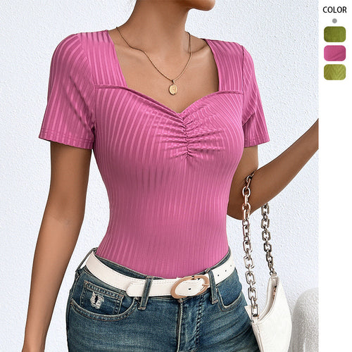 Damen Elegantes Ripp-Tops mit V-Ausschnitt und schmeichelndem Schnitt Drune