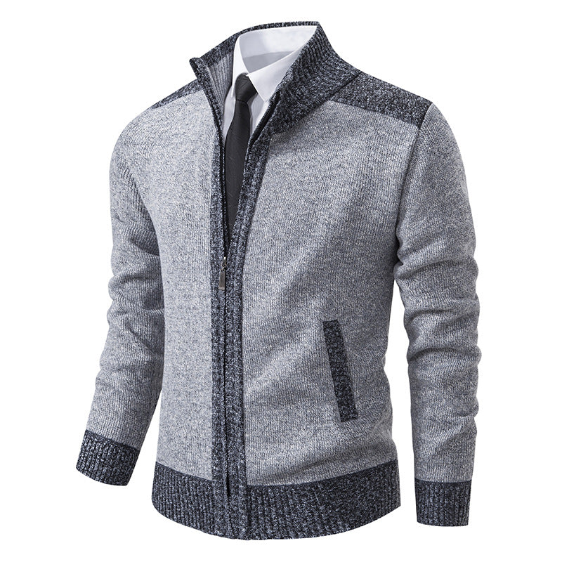 Herren nan strukturierter Strickcardigan mit Stehkragen und durchgehendem Reißverschluss Drune