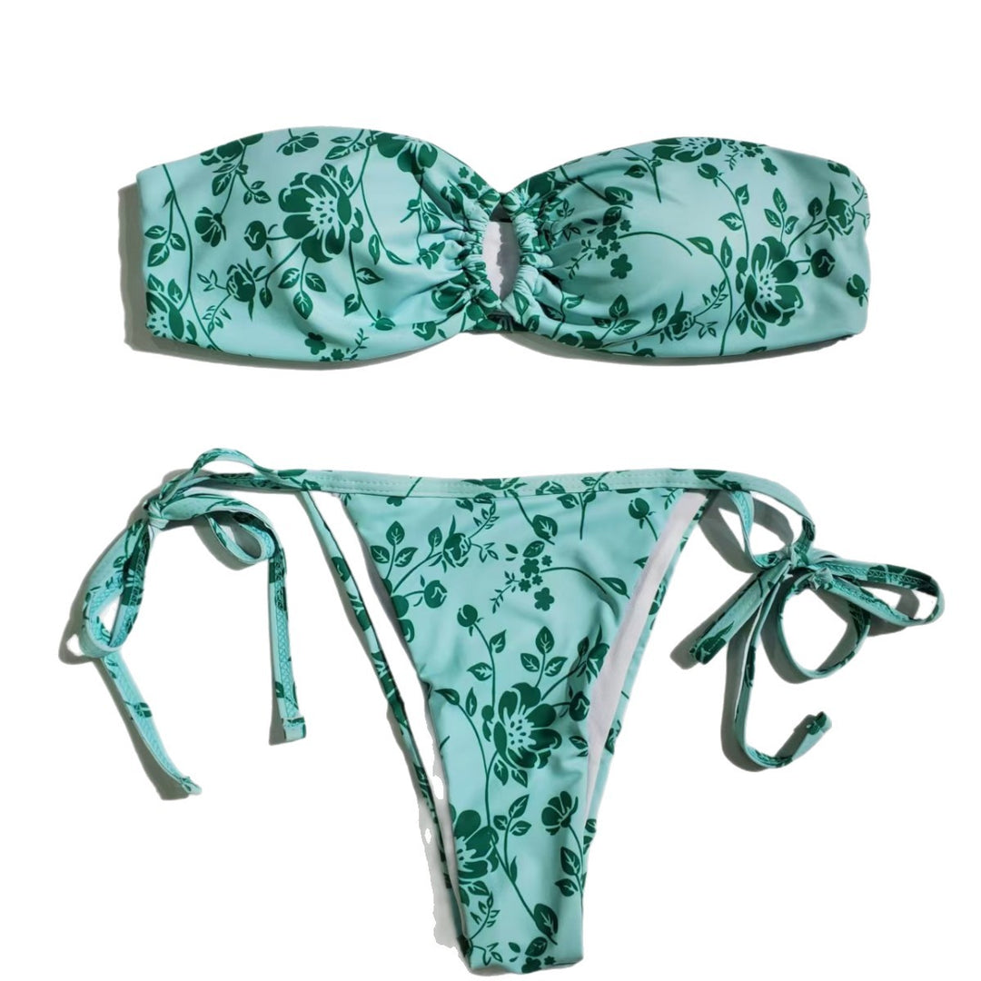 Damen Bandeau-Bikini mit floralem Muster Drune