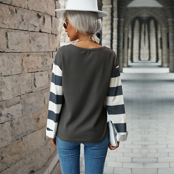 Damen Trendige langärmelige Bluse mit tierischem Print und Streifenmuster Drune