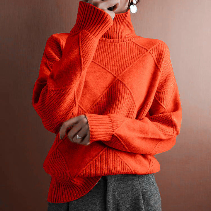 Damen nan weit geschnittener Strickpullover mit hohem Rollkragen und Rautenmuster Drune