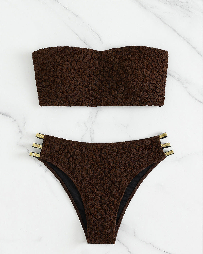 Damen Bandeau-Bikini mit strukturiertem Oberteil und dekorativen Details Drune