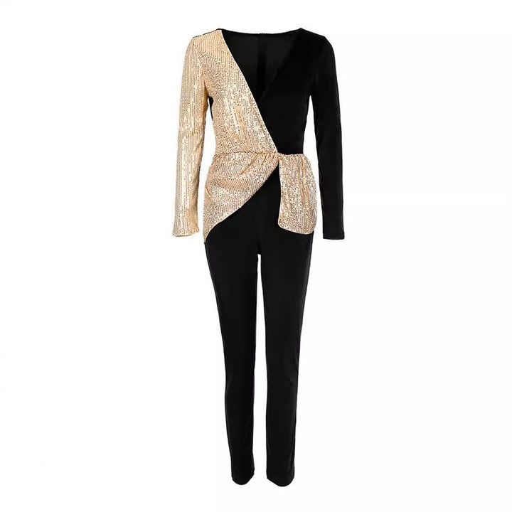 Damen Glitzernder Jumpsuit mit asymmetrischem Oberteil und tailliertem Schnitt Drune