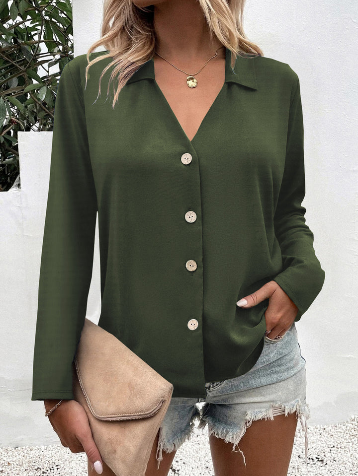 Damen Modische Bluse mit V-Ausschnitt und Knopfdetails Drune