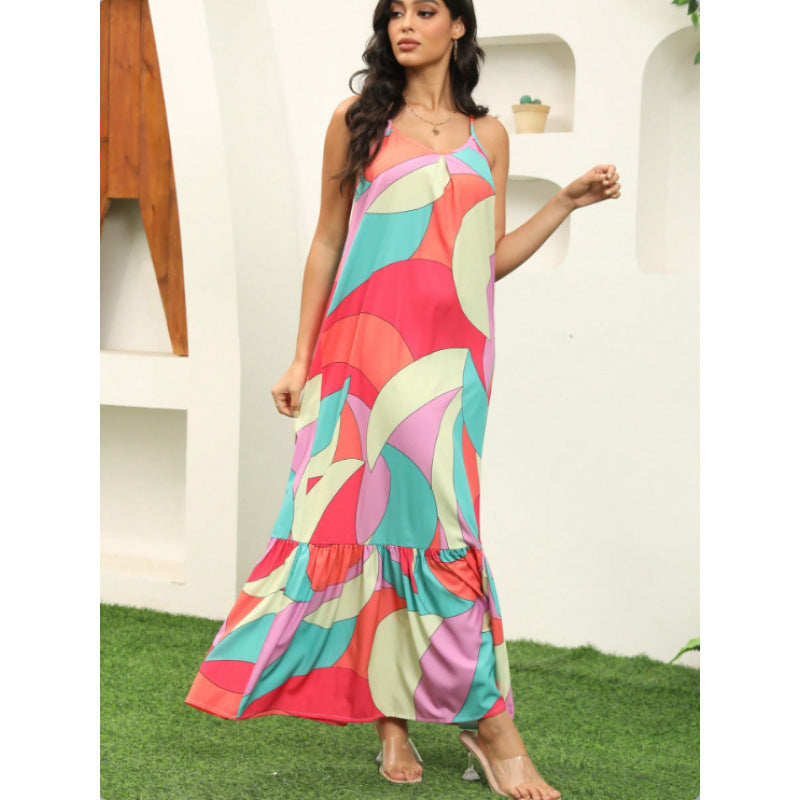 Damen Maxikleid mit farbenfrohem Mustermix und voluminösem Rock Drune