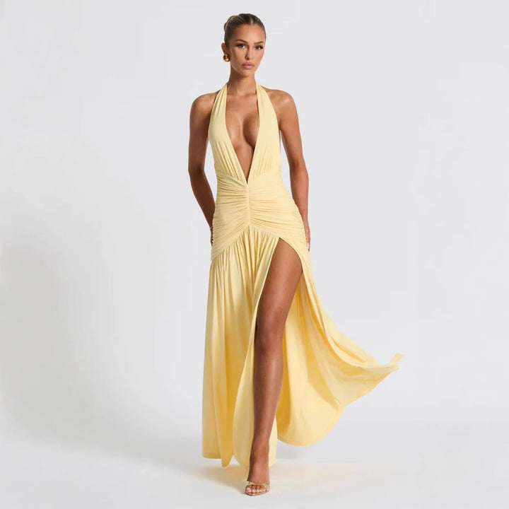 Damen Wickelkleid mit tiefem V-Ausschnitt und Raffung Drune