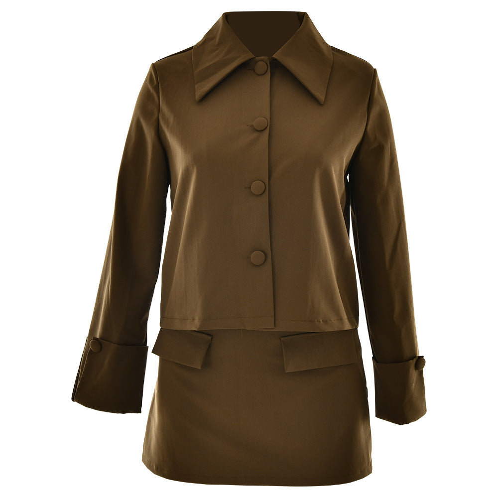 Damen Elegante Kurzjacke mit übergroßen Kragen und stilvollen Knopfdetails Drune