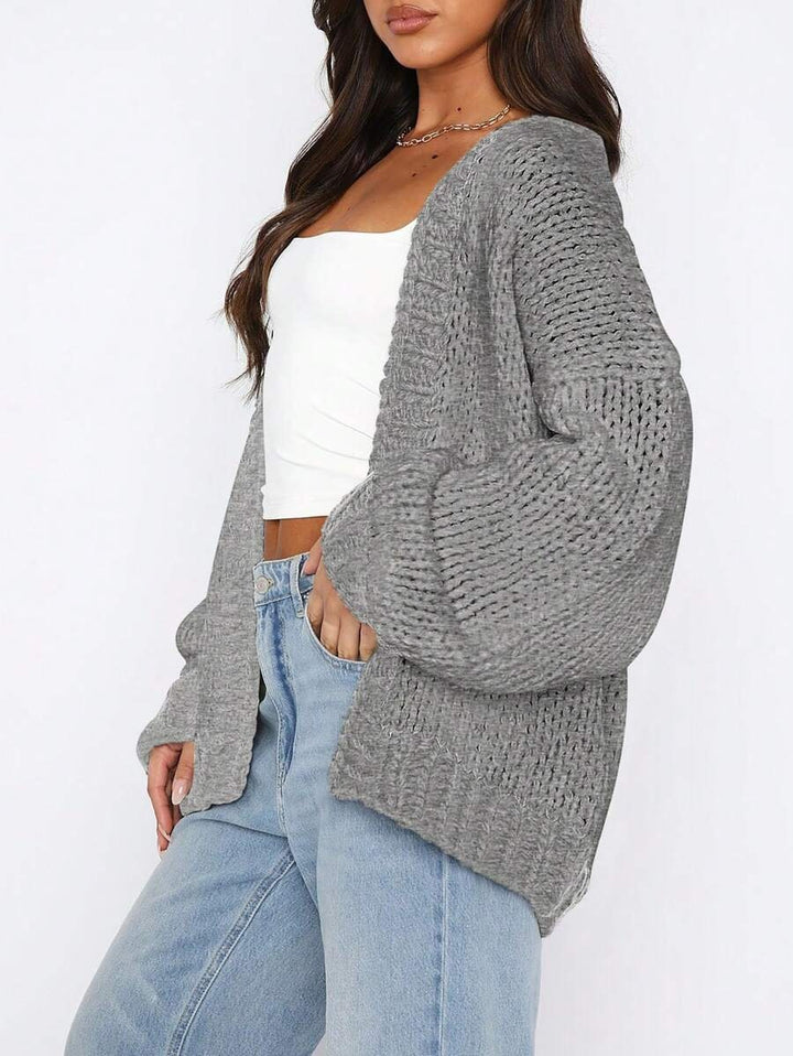 Damen Grobstrick Cardigan mit voluminösen Ärmeln und tiefem V-Ausschnitt Drune