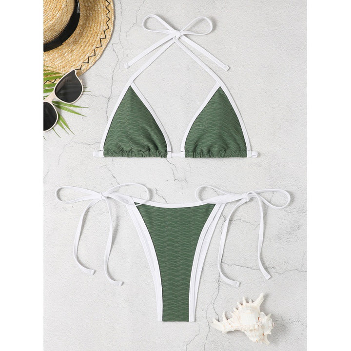 Damen Triangel-Bikini mit verstellbaren Bindebändern und raffiniertem Wellenmuster Drune