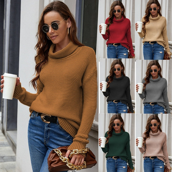 Damen gemütlicher Strickpullover mit hohem Kragen und strukturierter Oberfläche Drune