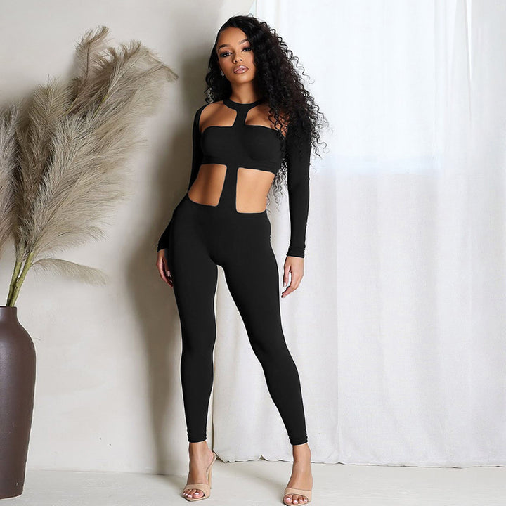 Damen Figurbetonter Einteiler mit Cut-Out-Details und langem Arm Drune