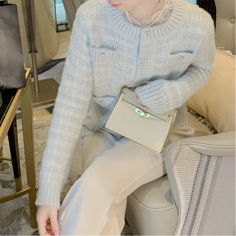 Damen Strickjacke mit Taschen und dekorativen Knöpfen Drune