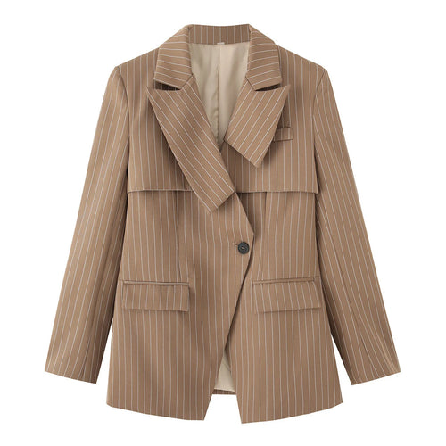 Damen gestreifte Blazerjacke mit elegantem Kragen und praktischen Taschen Drune