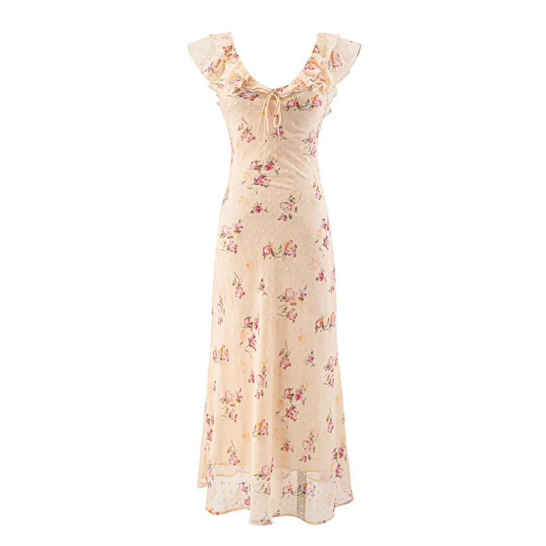 Damen Maxikleid mit floralem Design und eleganten Rüschendetails Drune