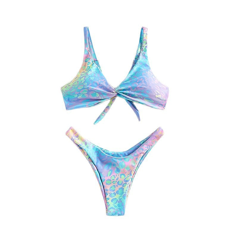 Damen Triangel-Bikini mit elastischem Riemen und verspieltem Knoten Drune