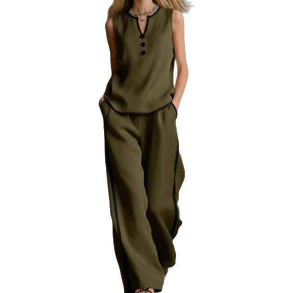 Damen Elegantes Zweiteiler-Set mit schickem Oberteil und weiten Hosen Drune