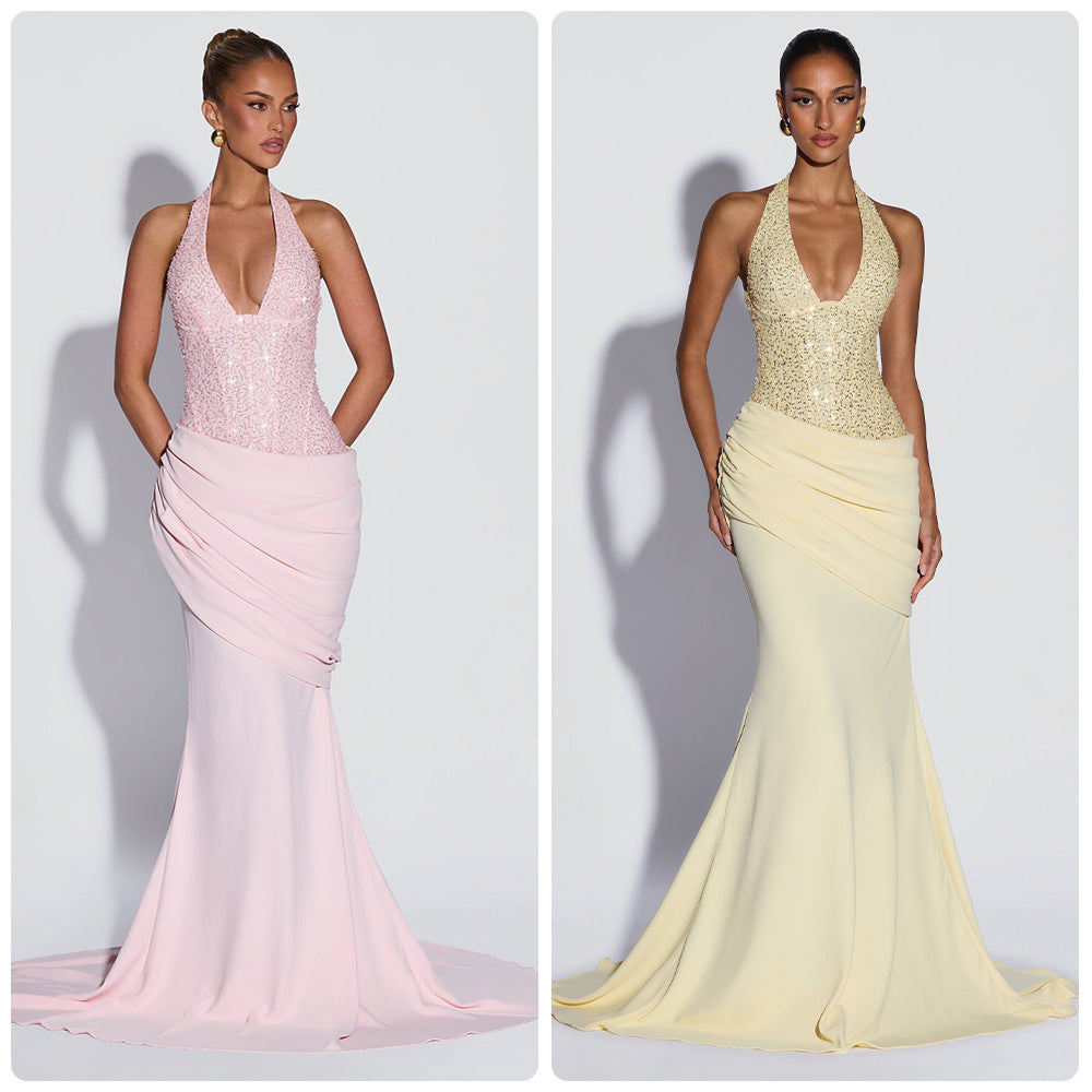 Damen Elegantes Abendkleid mit schimmerndem Oberteil und fließendem Rock Drune