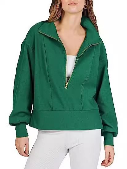 Damen Sportlicher Pullover mit Stehkragen und halbem Reißverschluss Drune