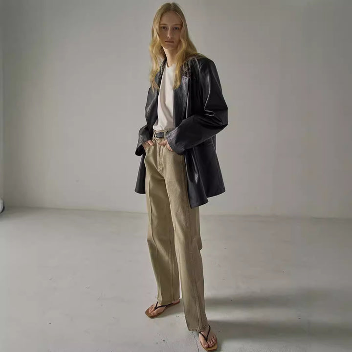 Damen lässiger Oversized-Blazer aus hochwertigem Kunstleder Drune