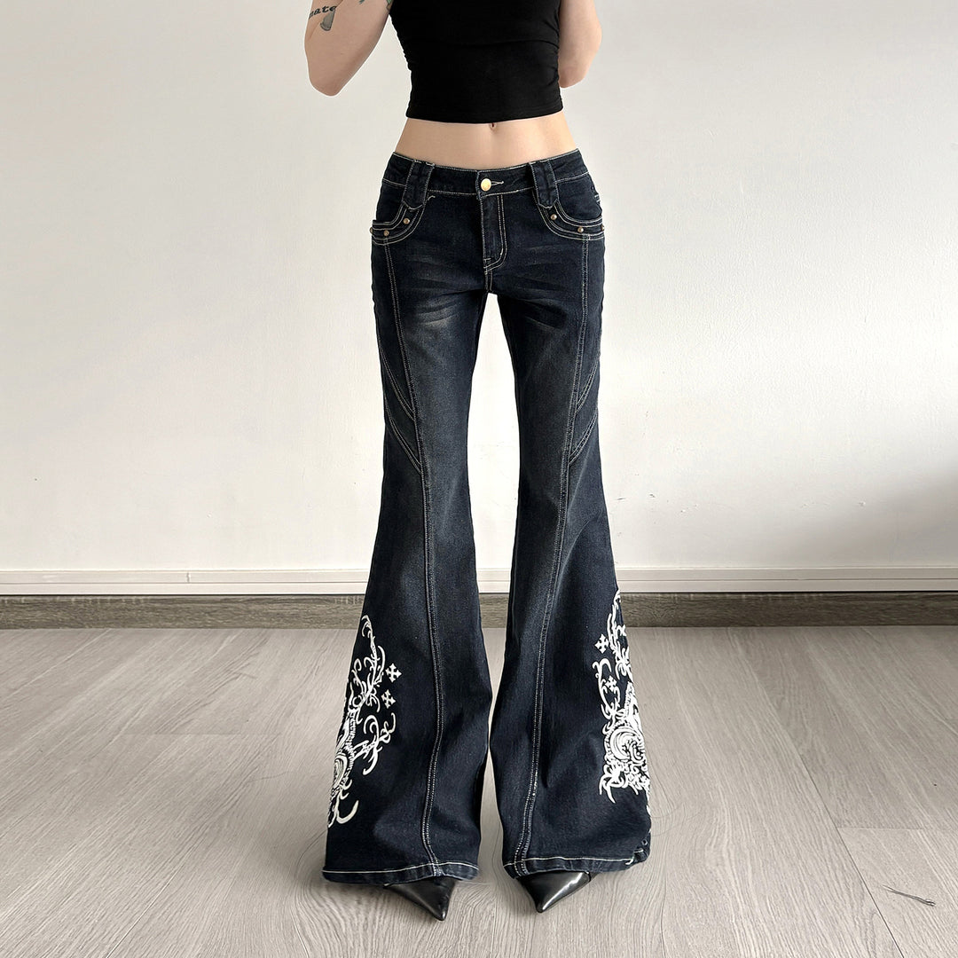Damen Bootcut-Jeans mit kunstvollen Stickdetails Drune