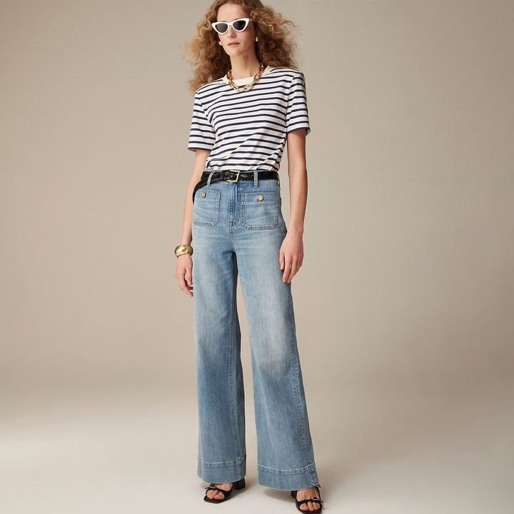 Damen nan High-Waist Wide-Leg-Jeans mit aufgesetzten Fronttaschen und weitem Bein Drune