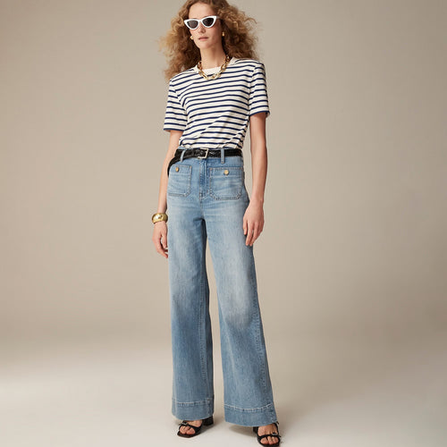 Damen nan High-Waist Wide-Leg-Jeans mit aufgesetzten Fronttaschen und weitem Bein Drune